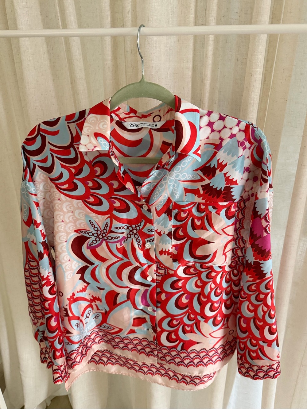 Zara Red, Pink & Light Blue Abstract Button-Up Shirt